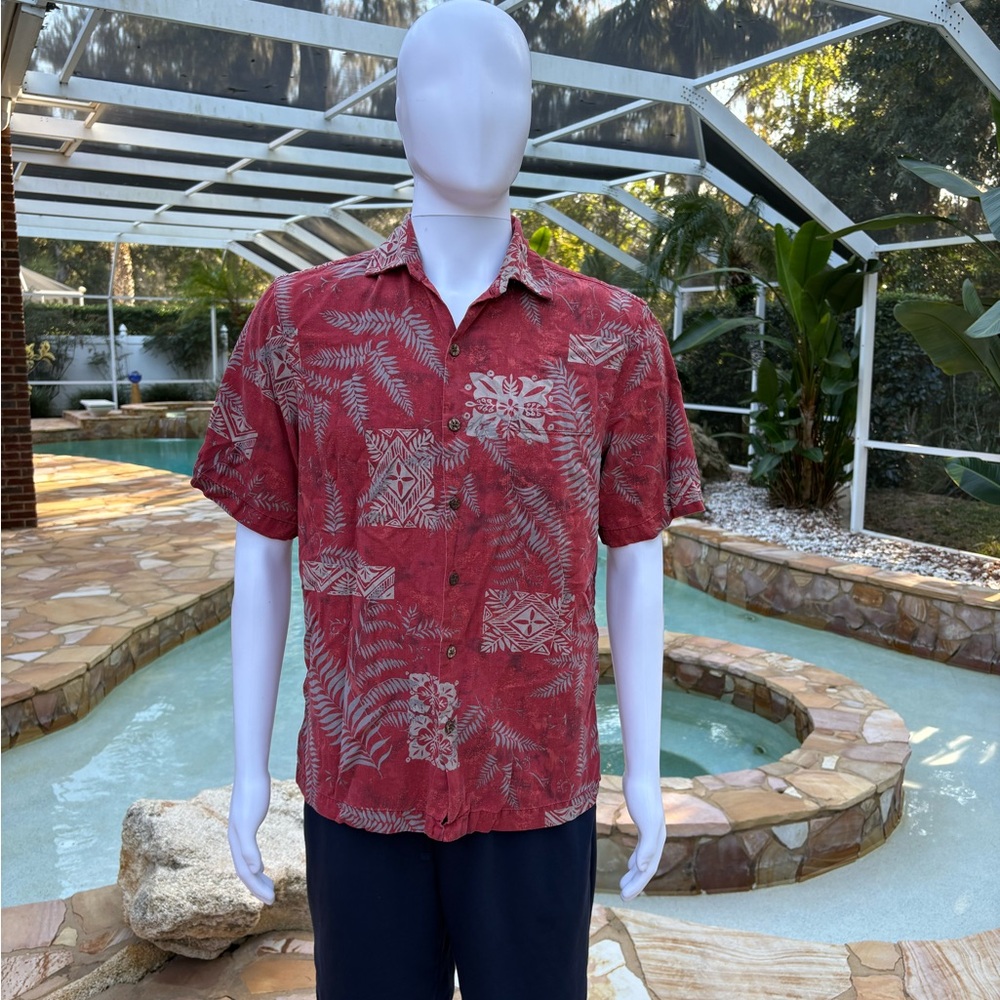 Caribbean Silk Blend Men's Red Hawaii Short Sleeve Shirt